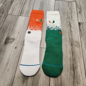 UM Socks University of Miami College Orange Green White Football Gameday Kid Sz.